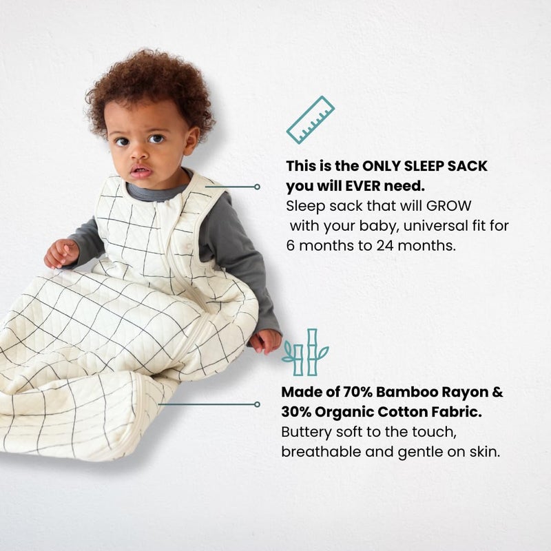Tealbee Grow with Baby Sleep Sack - Adjustable Fit 6-24 Months for Babies & Toddlers, Soft Rayon from Bamboo Sleep Bag, Summer 0.8 TOG Wearable Blanket with 2-Way Zipper - Checkered - Image 2